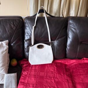 White Leather Oval-Handle Crossbody Bag